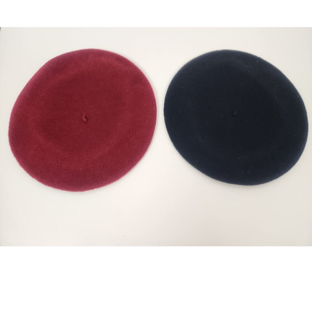 Neiman Marcus Beret Hat Set of 2 Black Burgundy Wool Made in France Vintage
